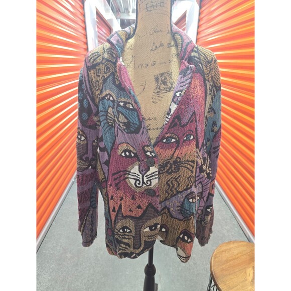 Laurel Burch Jackets & Blazers - Vtg Laurel Burch woven tapestry blazer of CATS!